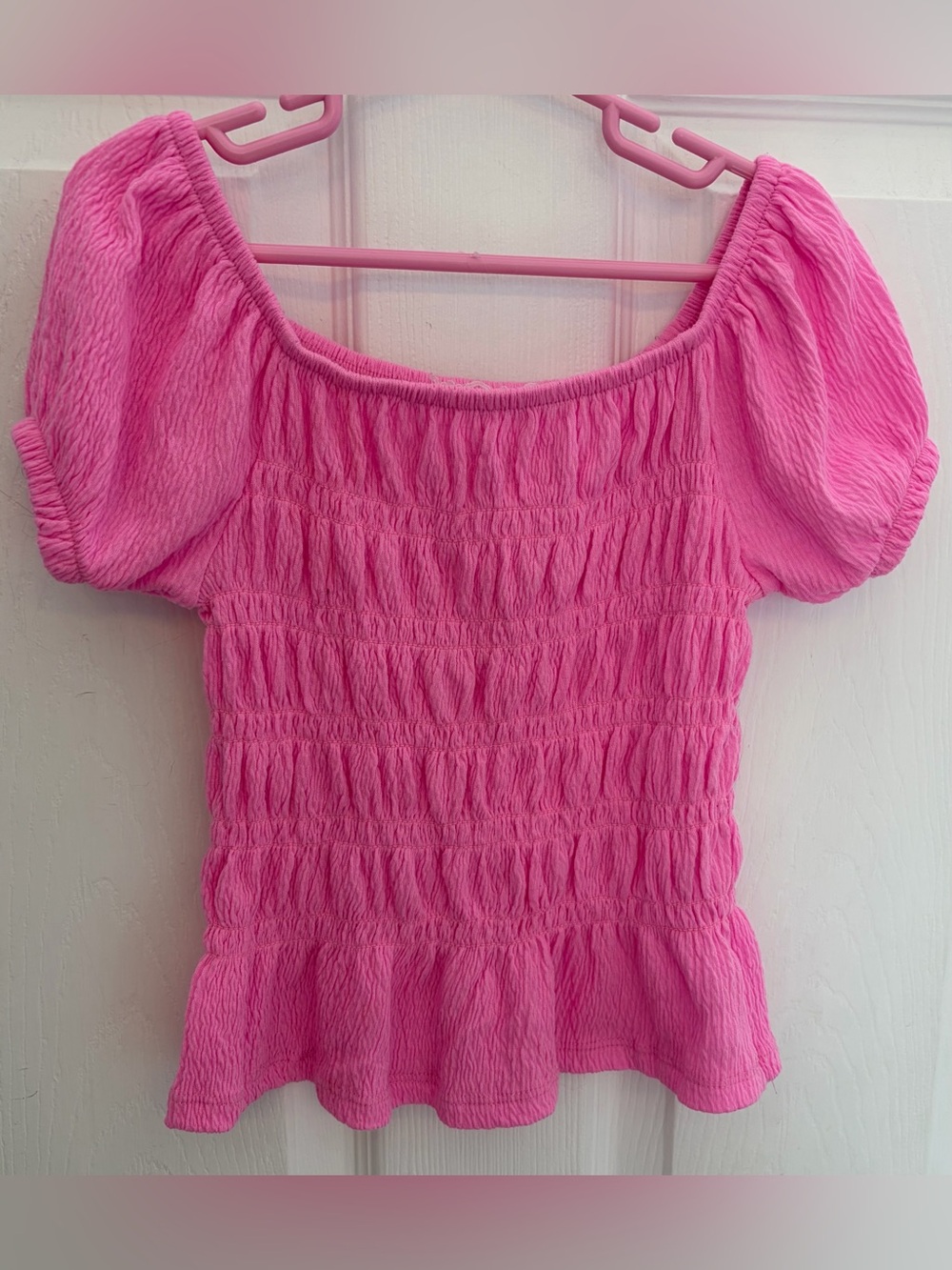 Top Pink Smocked With Peplum Hem, Girls Size 6x